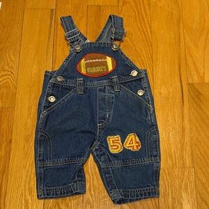 Vintage Denim Football Patch Overalls for baby